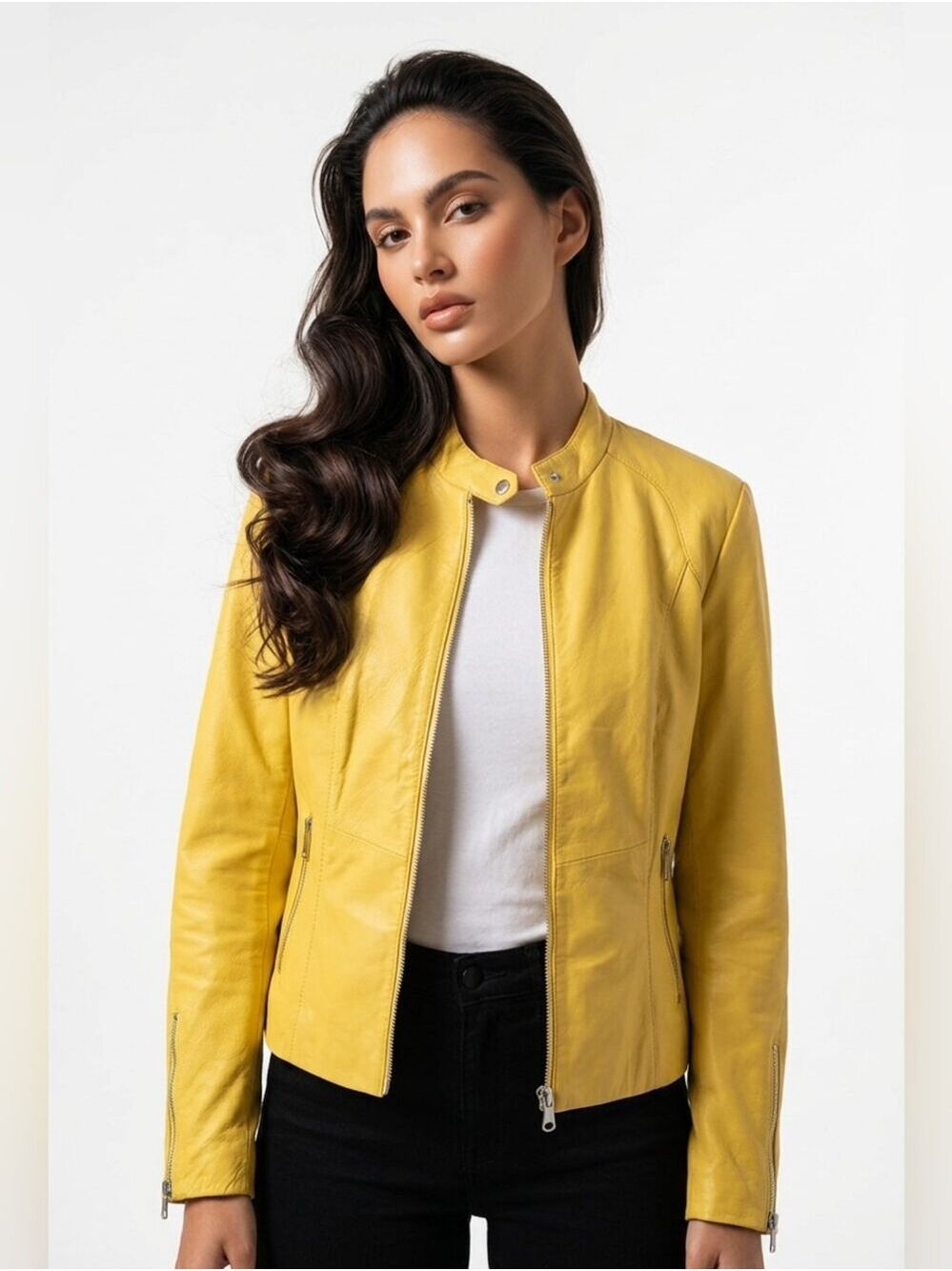 Danier Yellow Leather Zip Front Women's Jacket - Picture 2 of 9